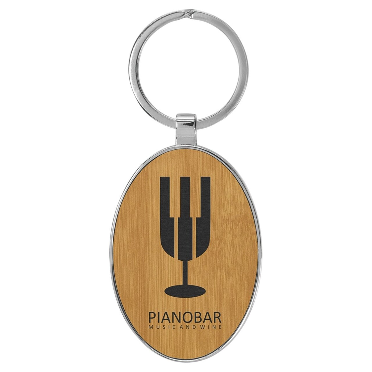 Laserable Leatherette/Metal Bamboo Keychain Oval, 3&#x22; x 1.75&#x22;
